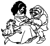 coloriage esmeralda lit les signes dans la main de quasimodo